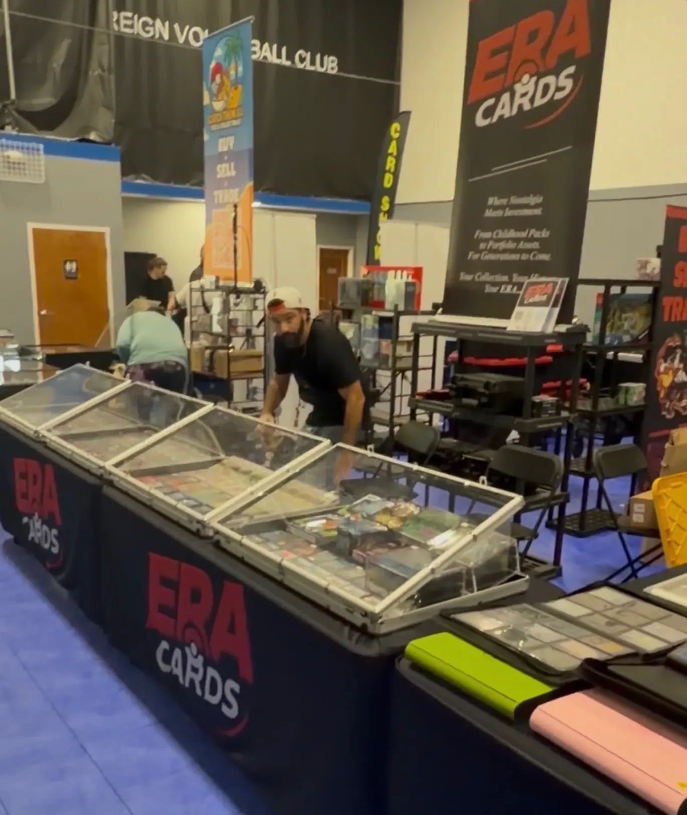 Setting up the ERA Cards tables before a Florida card show opens