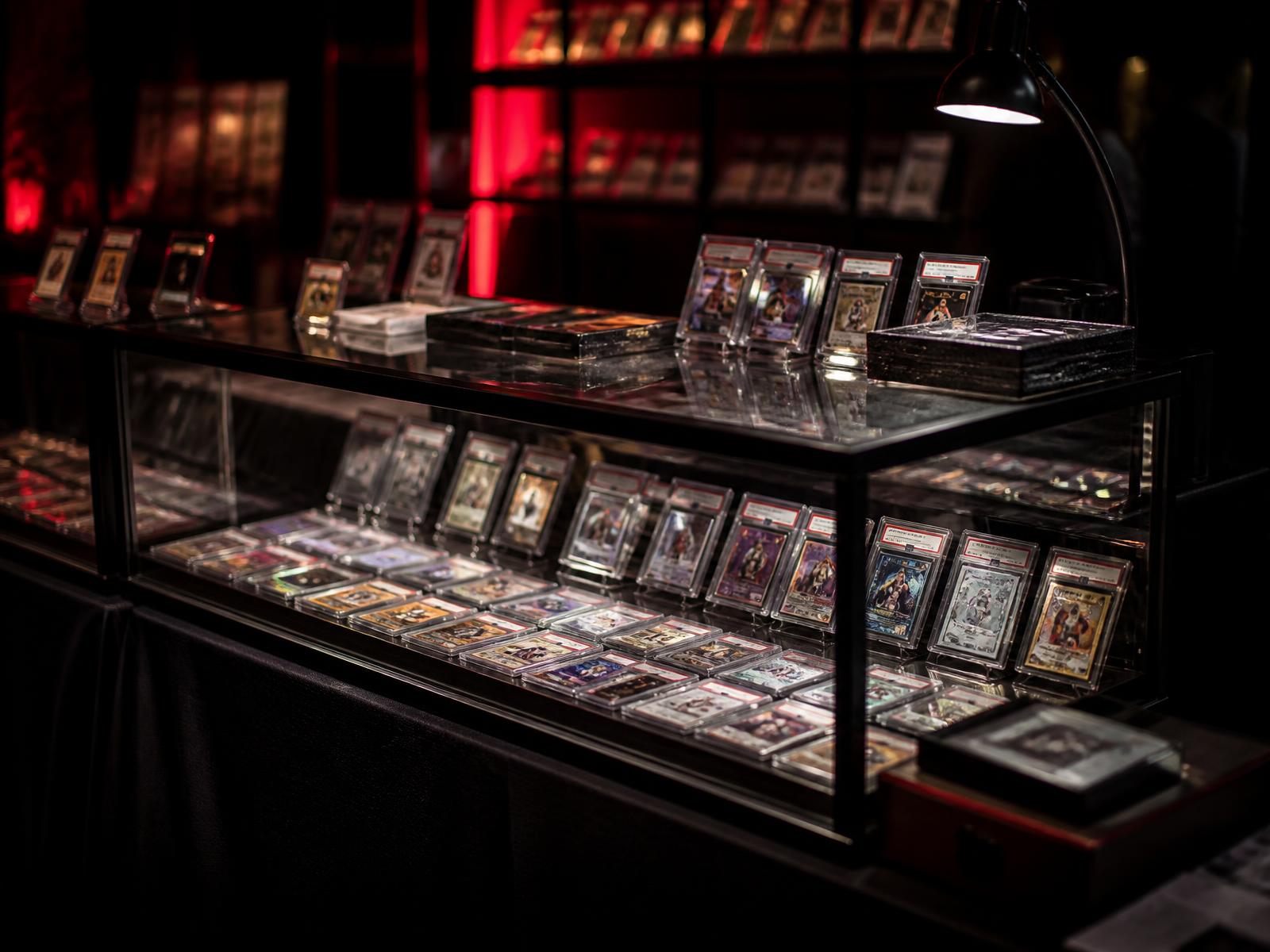 ERA Cards display case of consigned cards at a card show