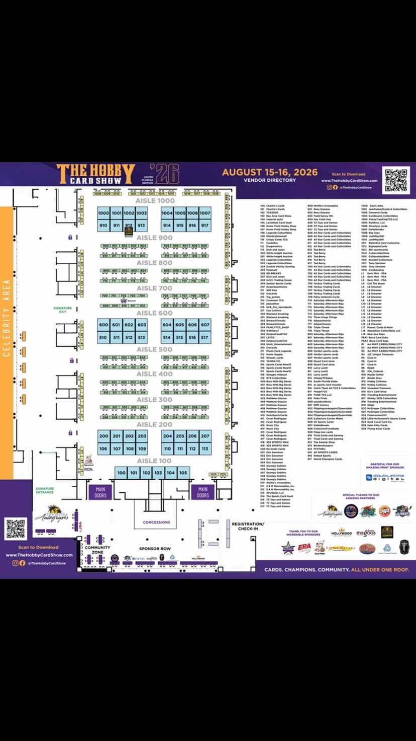 The final floor plan for next month's show — thank you to all of our sponsors.